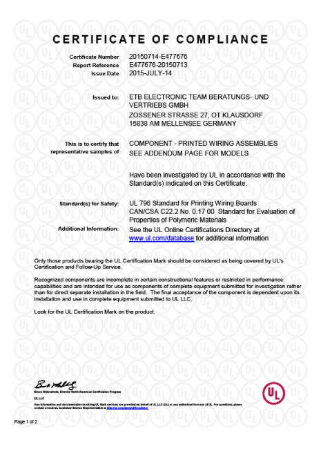 Zertifikat Underwriters Laboratories