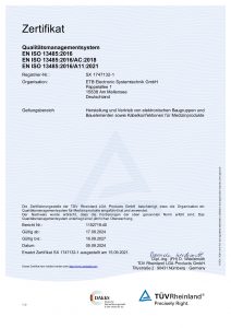 Zertifikat EN ISO 13485